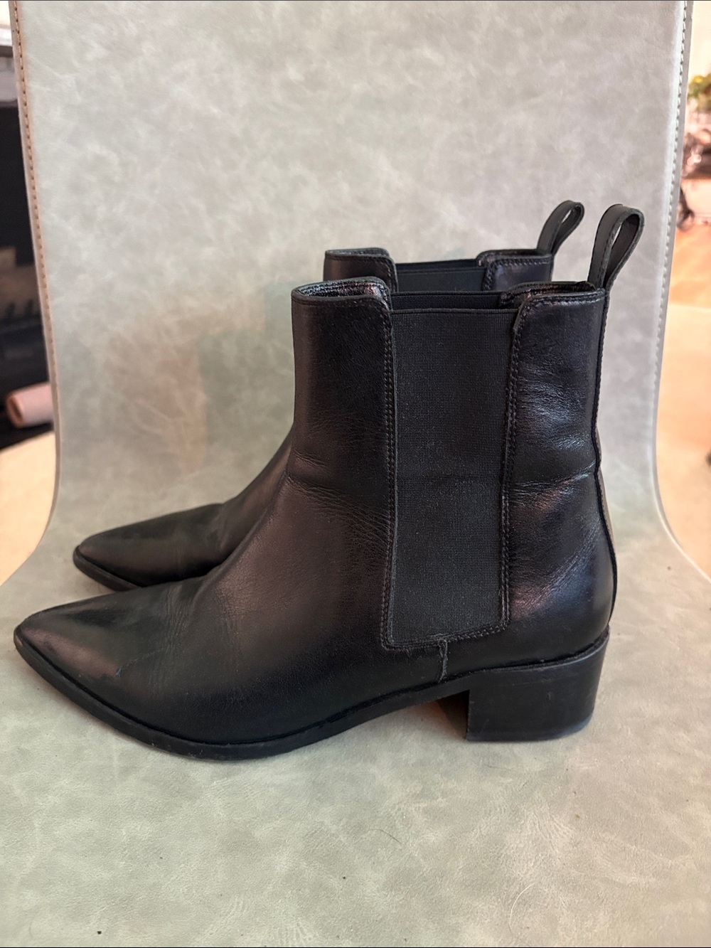 Aeyde Black Leather Pointed Chelsea Ankle Boots
